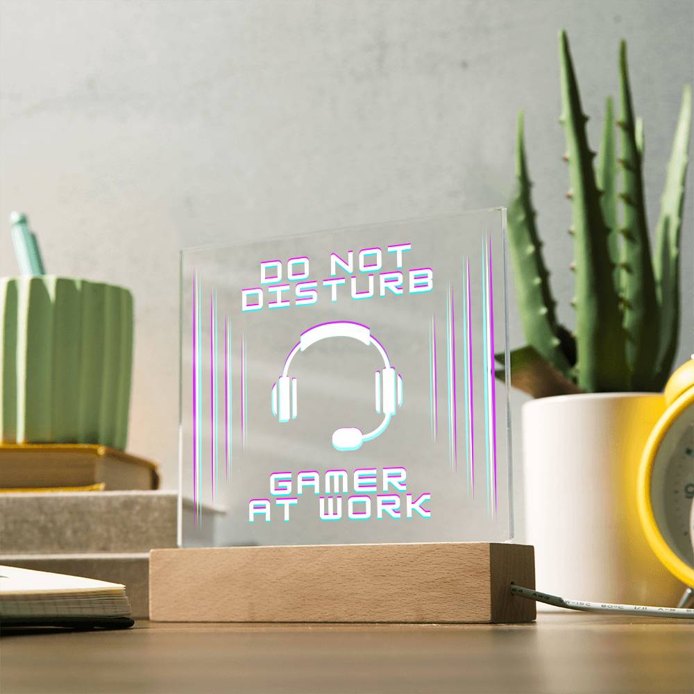 Gamer At Work Do Not Disturb Wooden Base LED Acrylic Sign Multiple Light Setting Gift for Her Gift for Him Gaming