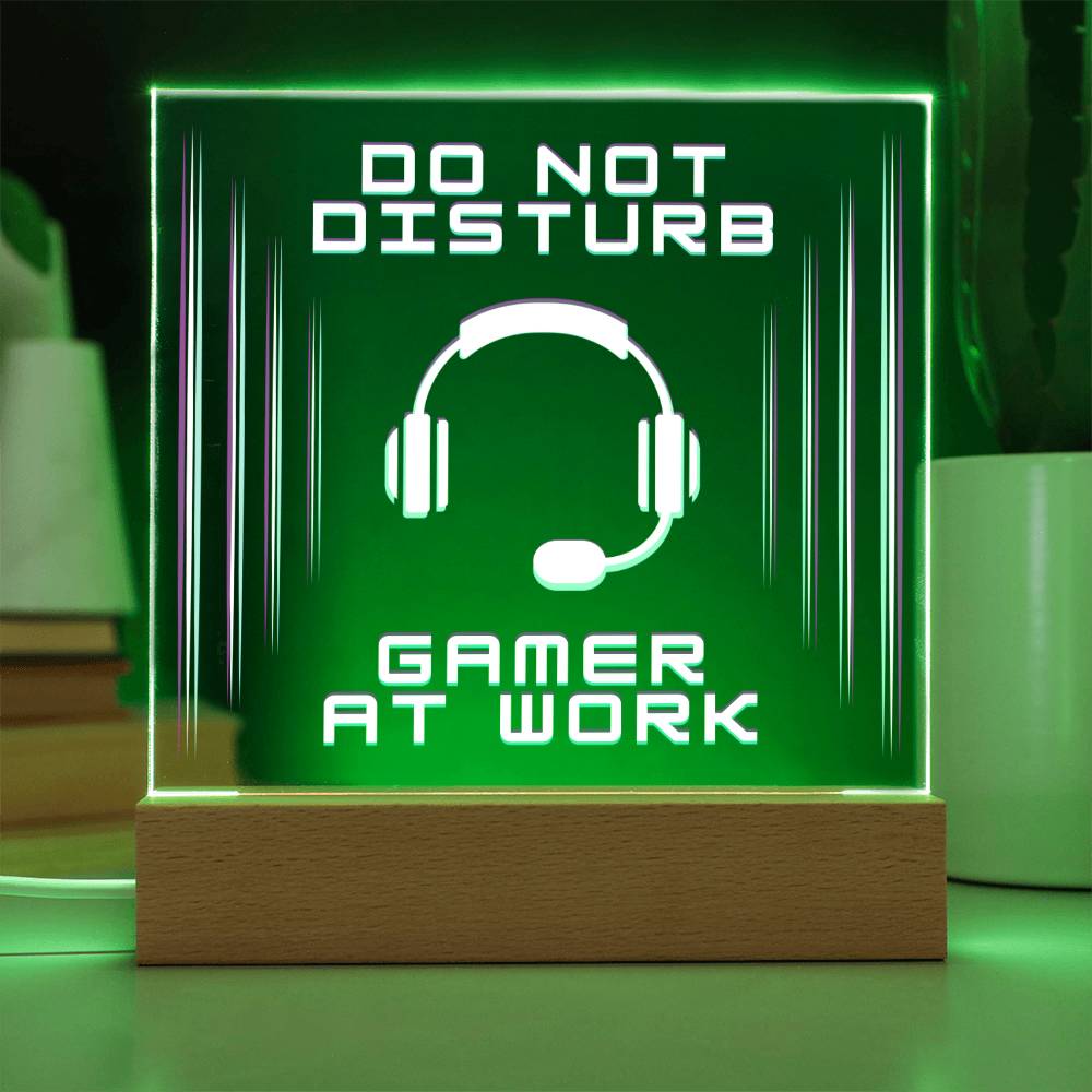 Gamer At Work Do Not Disturb Wooden Base LED Acrylic Sign Multiple Light Setting Gift for Her Gift for Him Gaming