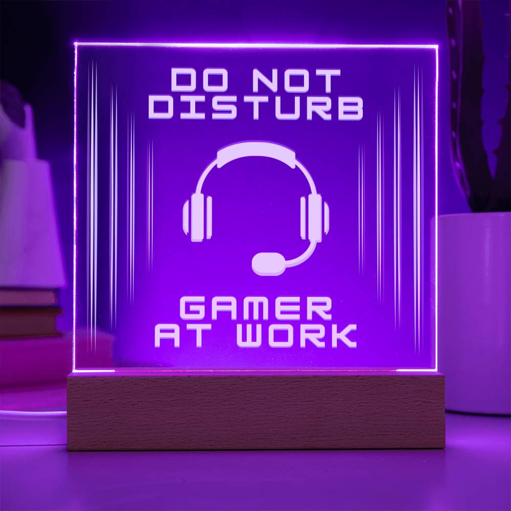 Gamer At Work Do Not Disturb Wooden Base LED Acrylic Sign Multiple Light Setting Gift for Her Gift for Him Gaming