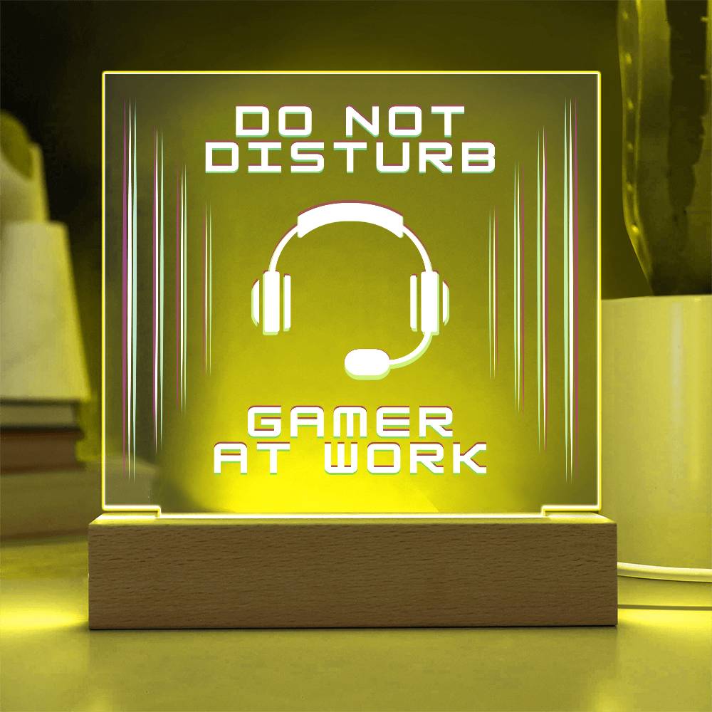 Gamer At Work Do Not Disturb Wooden Base LED Acrylic Sign Multiple Light Setting Gift for Her Gift for Him Gaming